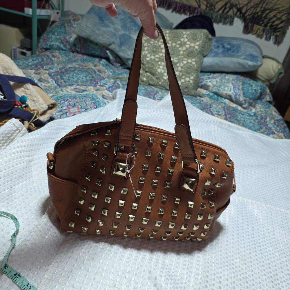 CHARMING CHARLIE STUDDED SATCHEL BAG WITH CROSSBODY STRAP